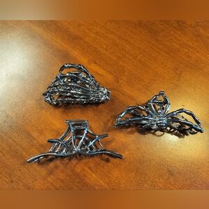 Set of Three Dark Silver Spider Hair Clips